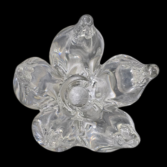 Xosta Engraved Clear Glass Tulip Flower Frog Vase Candle Holder Vintage - Picture 3 of 4